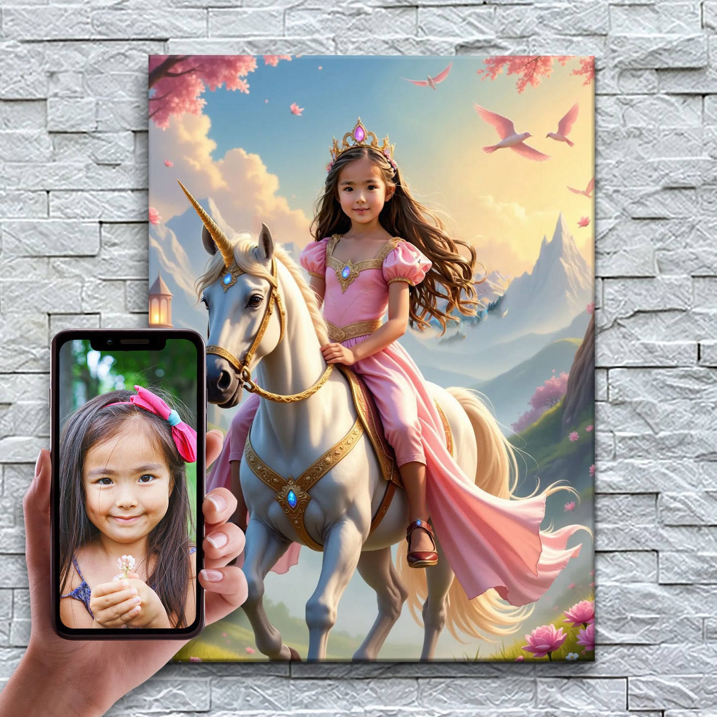 La princesse rose sur sa licorne