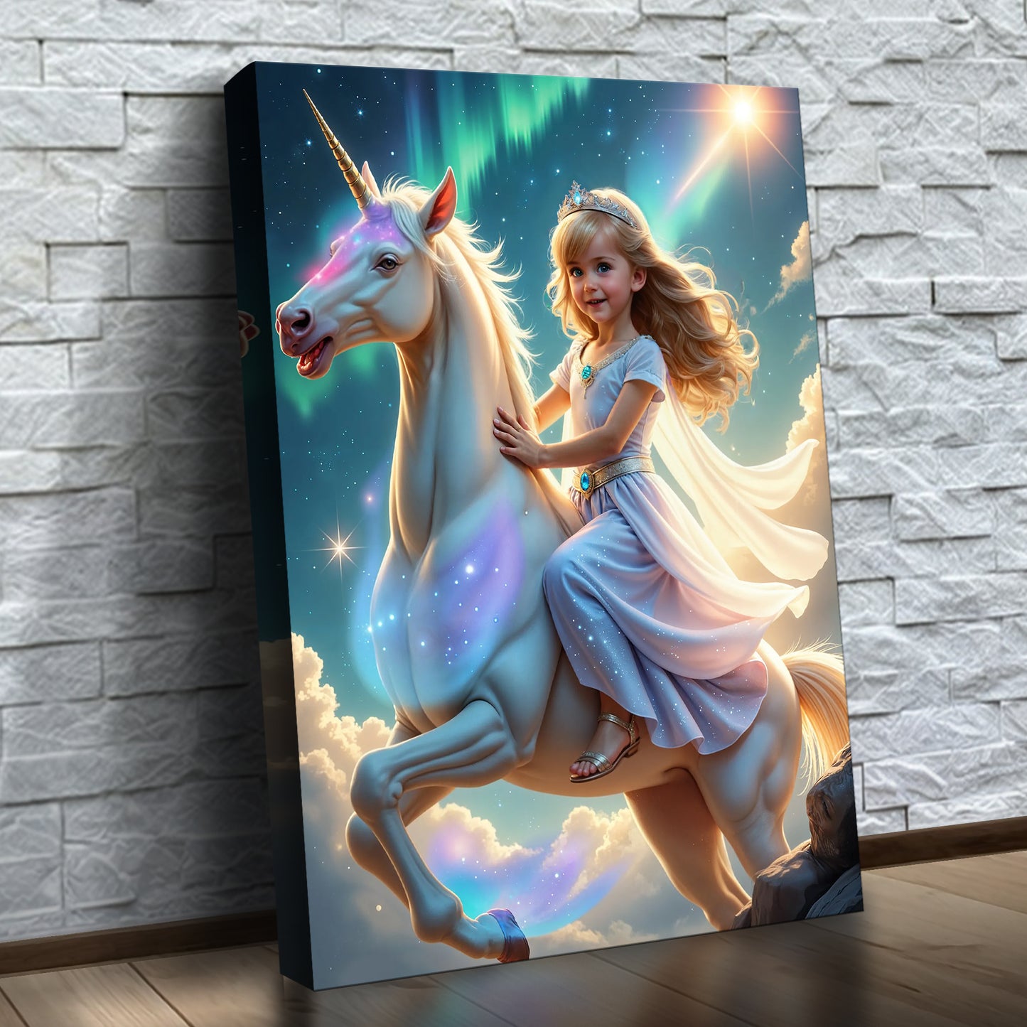 La princesse des aurores boréales sur sa licorne