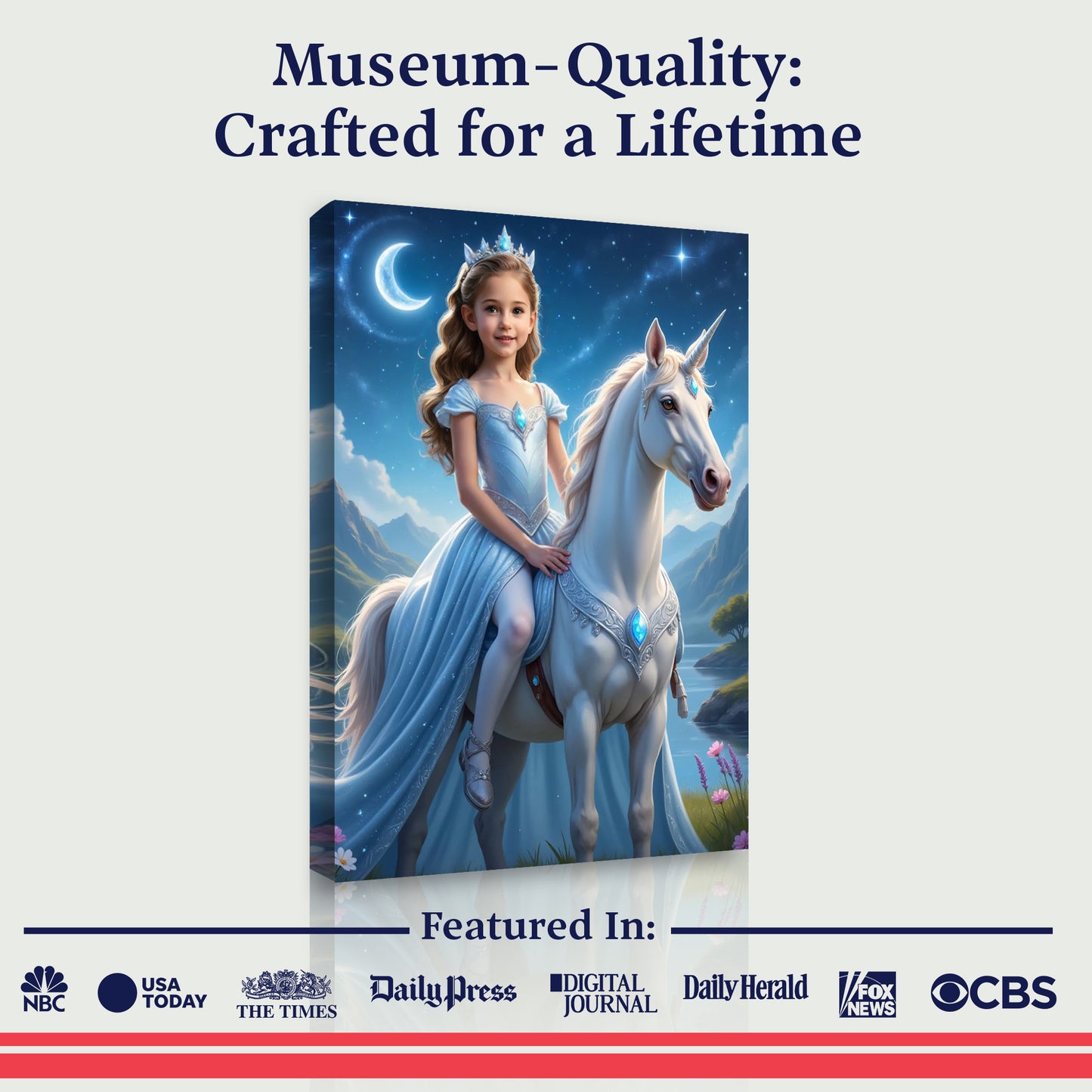 La princesse sur sa licorne devant un ciel étoilé