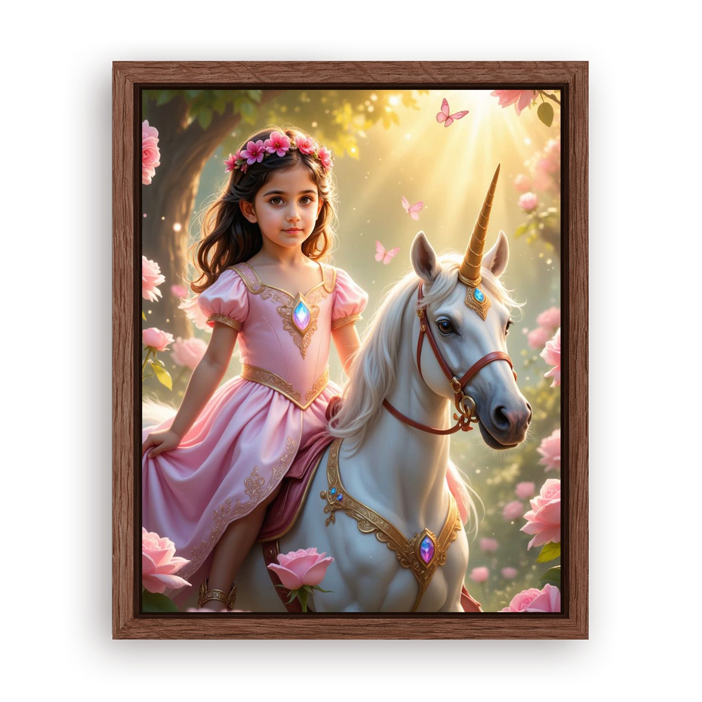 Save 40% When You Add A Frame To Your 10x08 'The Roselight Unicorn Princess' Canvas Now