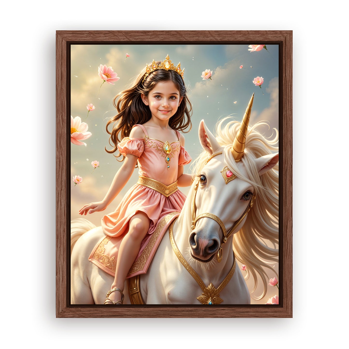 Save 33% When You Add A Frame To Your 10x08 'The Soft Bloom Unicorn Princess' Canvas Now