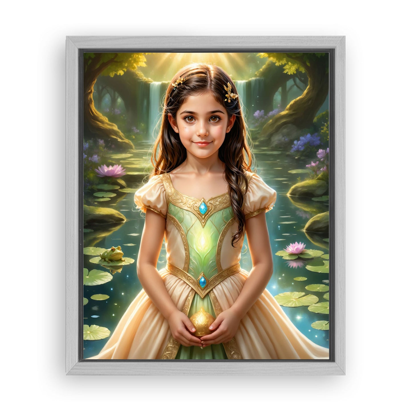 Save 33% When You Add A Frame To Your 10x08 'The Frog Princess by the Pond' Canvas Now
