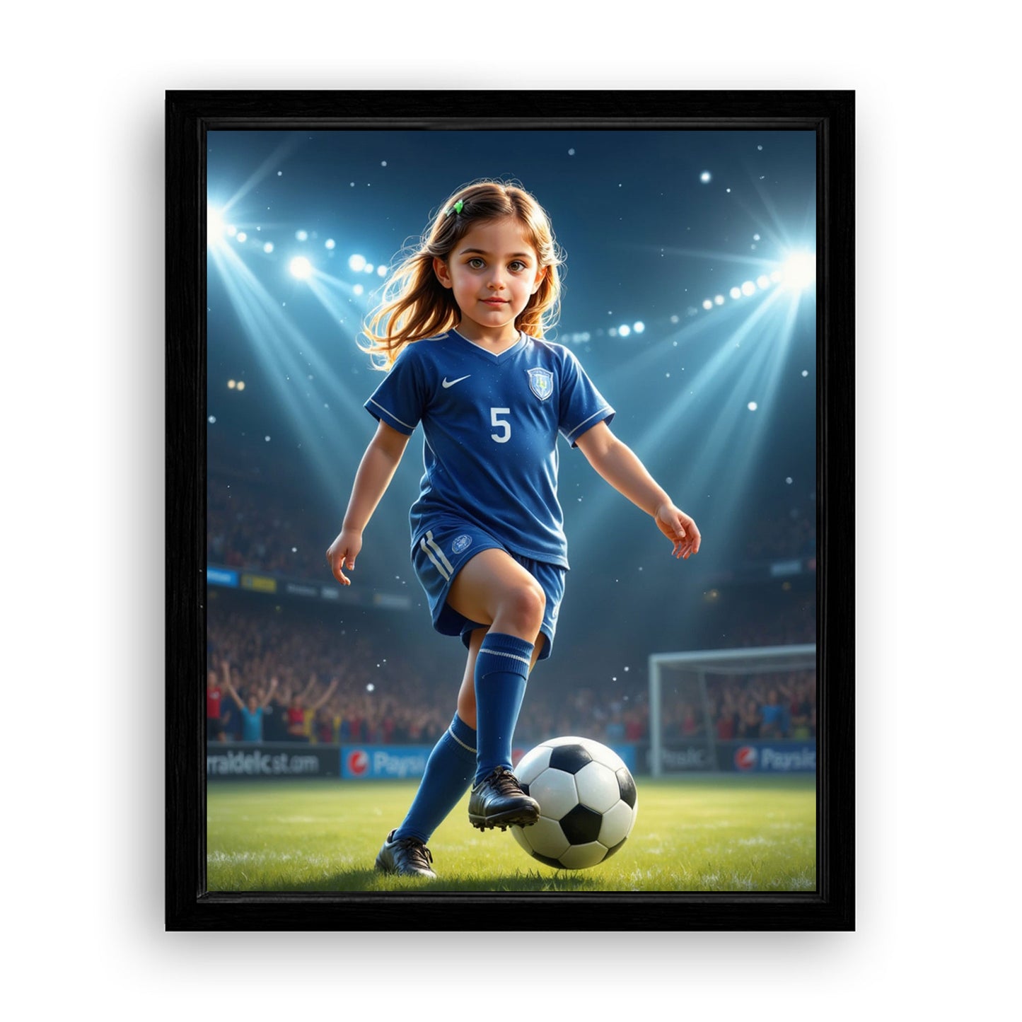 Save 33% When You Add A Frame To Your 10x08 'The Soccer Striker' Canvas Now