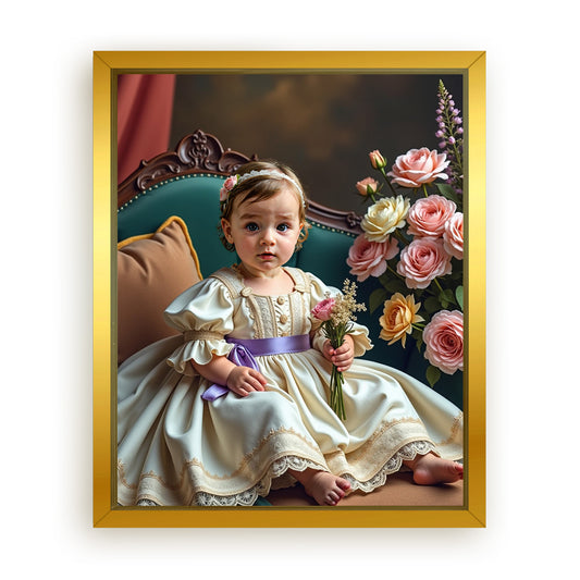 Save 33% When You Add A Frame To Your 10x08 'The Little Girl with Flowers' Canvas Now