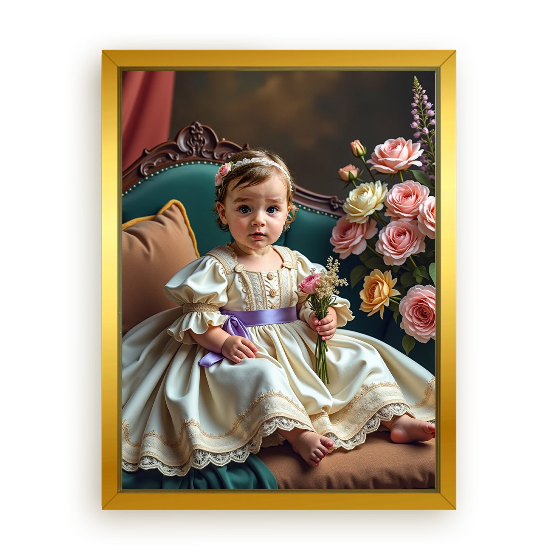 Save 33% When You Add A Frame To Your 18x24 'The Little Girl with Flowers' Canvas Now