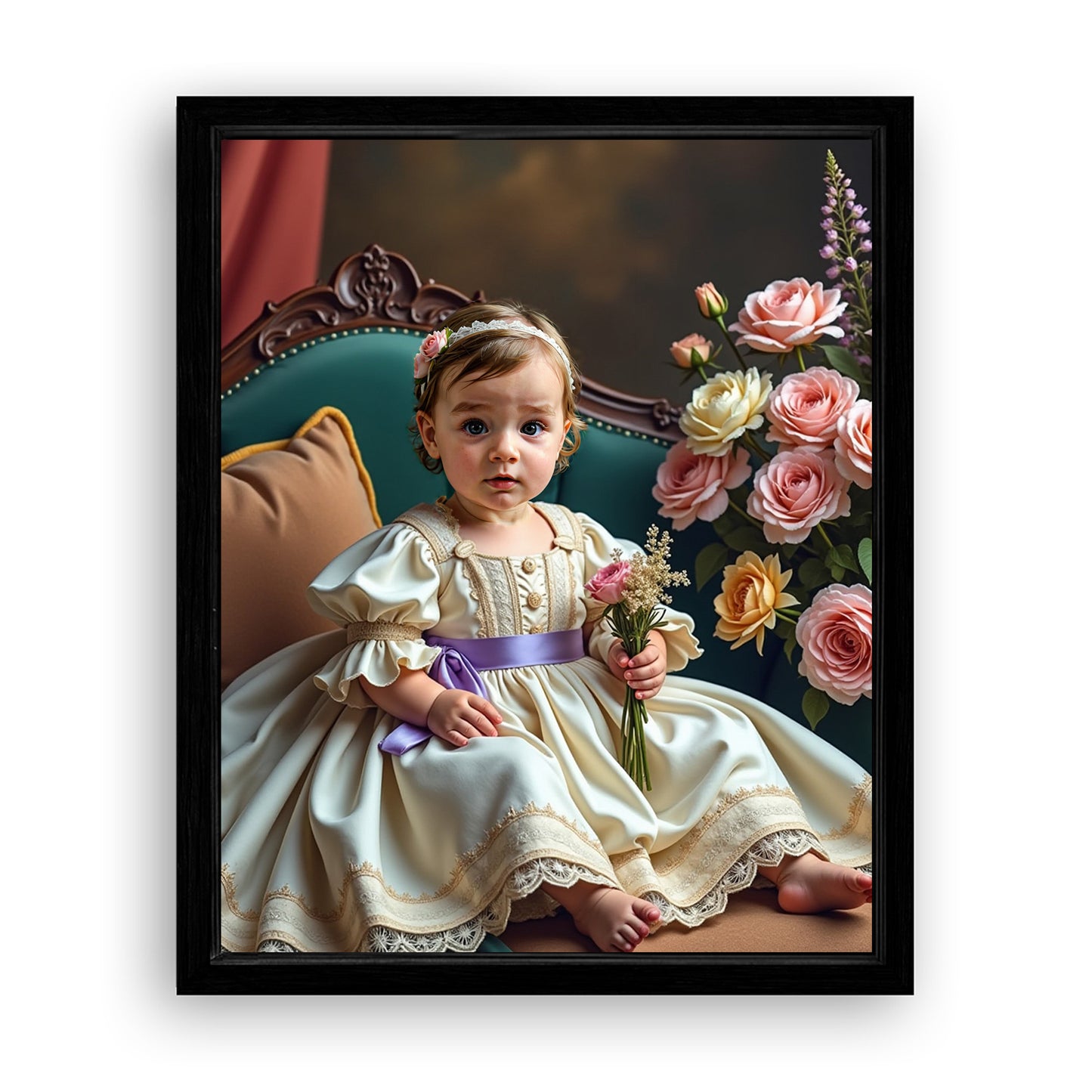 Save 33% When You Add A Frame To Your 10x08 'The Little Girl with Flowers' Canvas Now