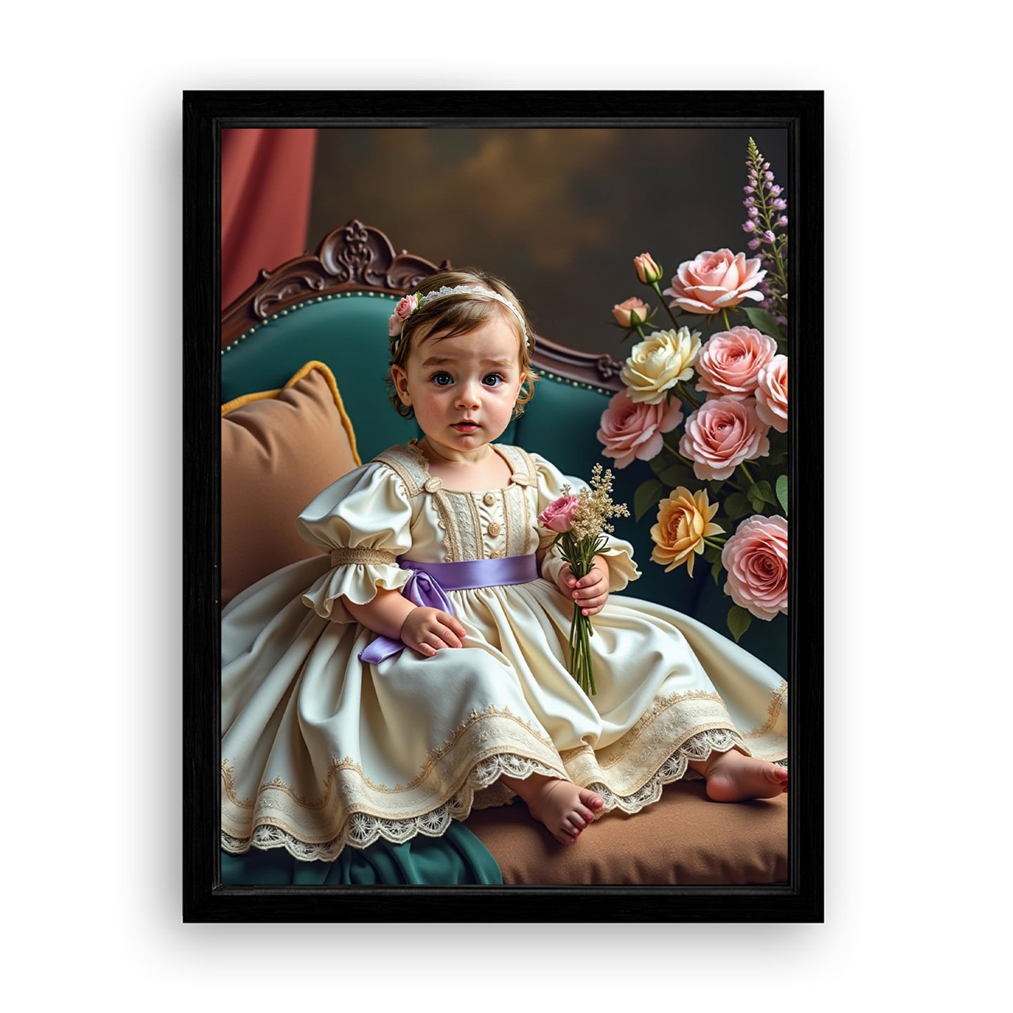 Save 33% When You Add A Frame To Your 18x24 'The Little Girl with Flowers' Canvas Now