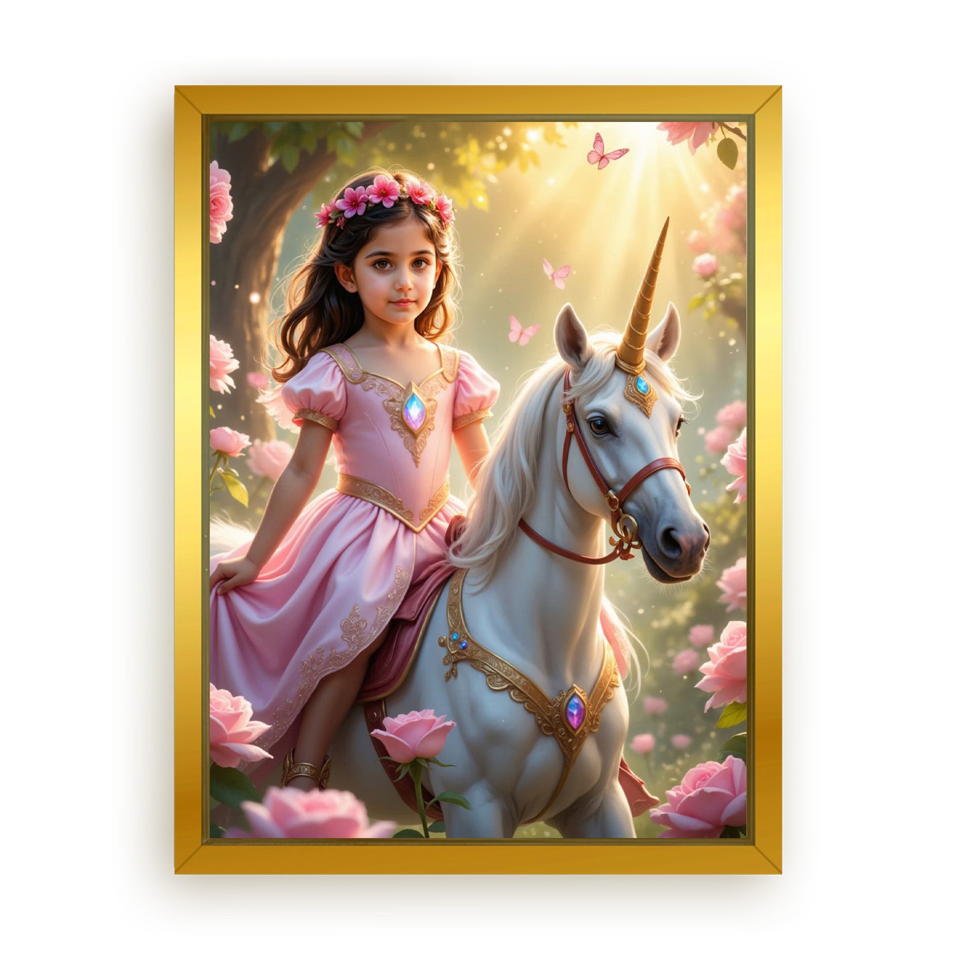 Save 33% When You Add A Frame To Your 18x24 'The Roselight Unicorn Princess' Canvas Now