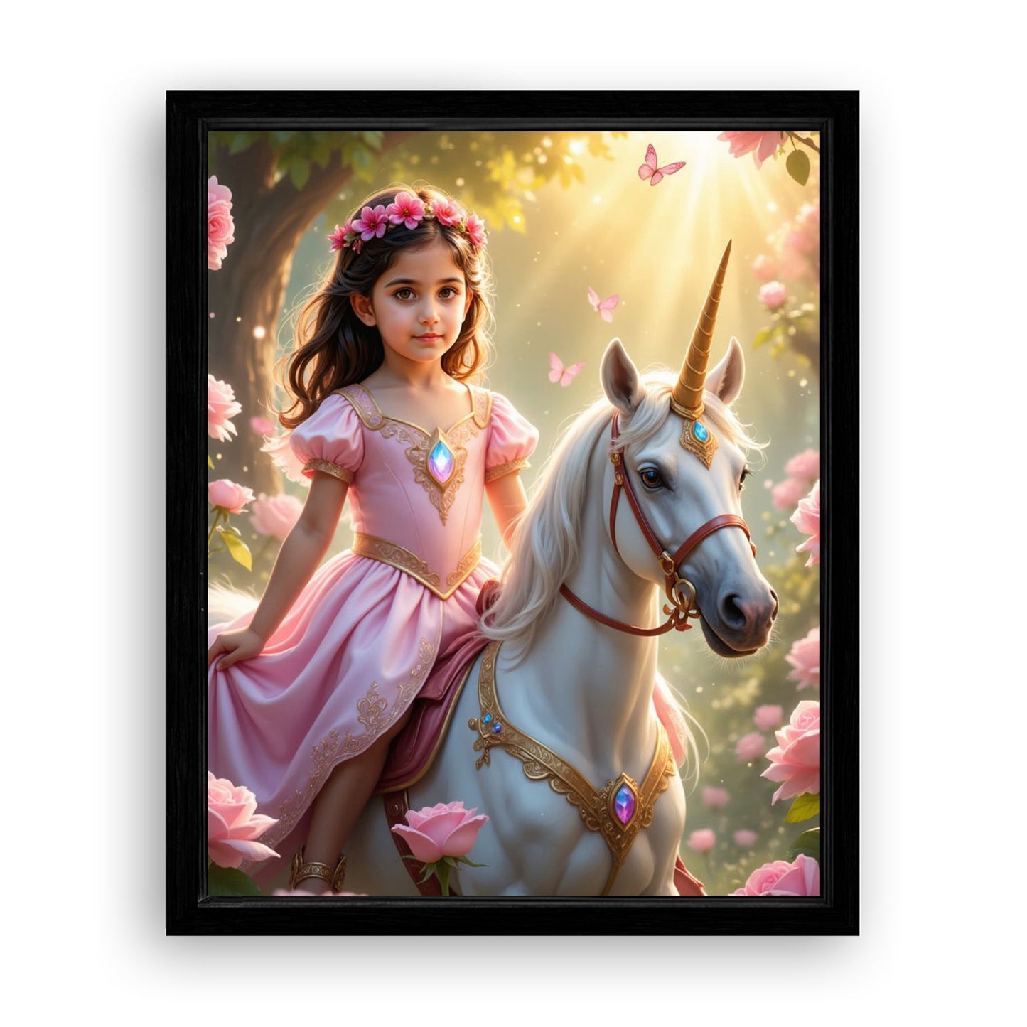 Save 33% When You Add A Frame To Your 16x20 'The Roselight Unicorn Princess' Canvas Now