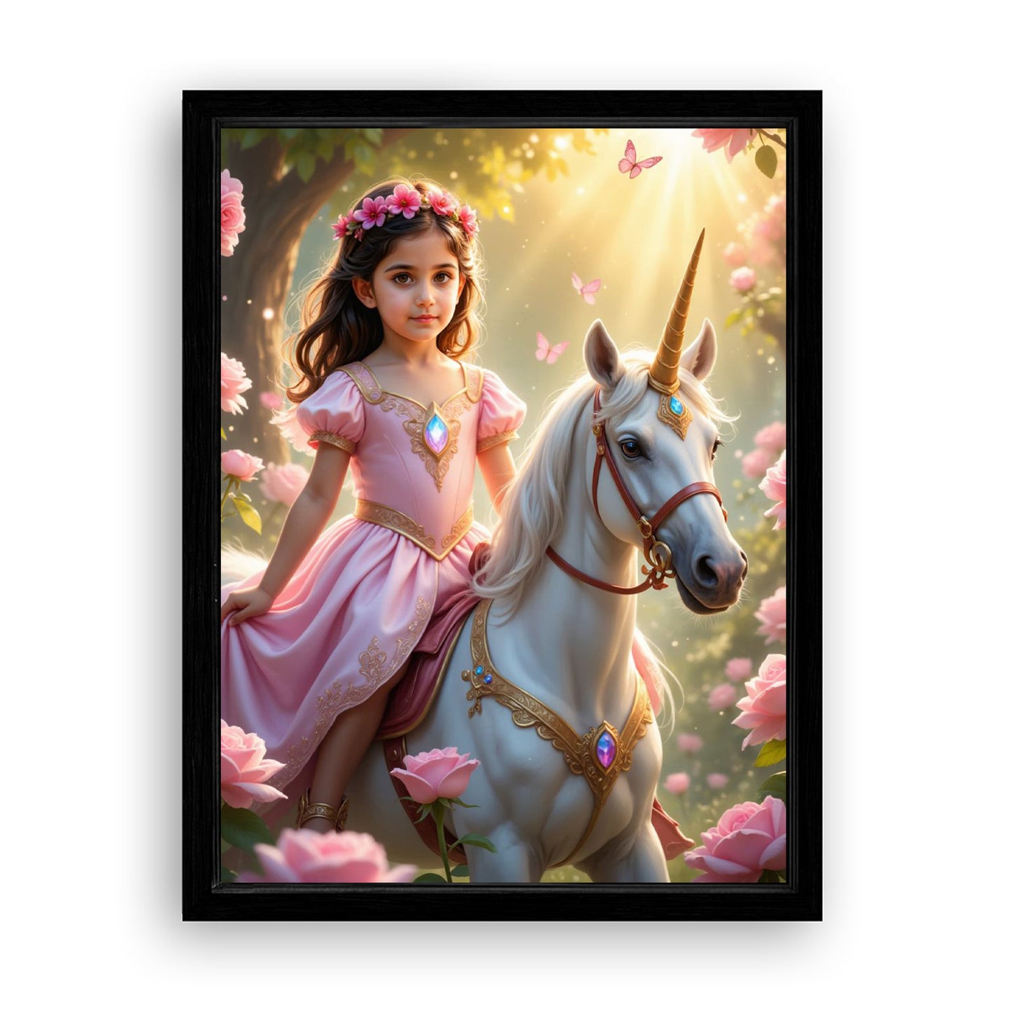 Save 33% When You Add A Frame To Your 18x24 'The Roselight Unicorn Princess' Canvas Now
