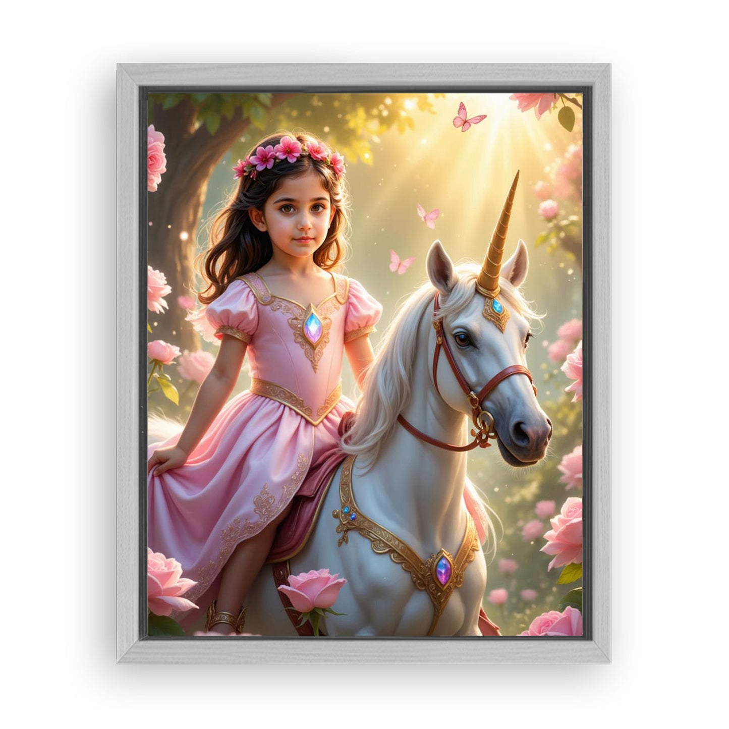 Save 33% When You Add A Frame To Your 16x20 'The Roselight Unicorn Princess' Canvas Now