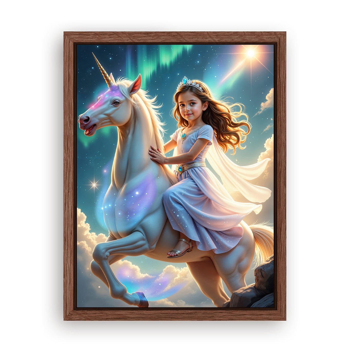 Save 33% When You Add A Frame To Your 18x24 'The Aurora Unicorn Princess' Canvas Now