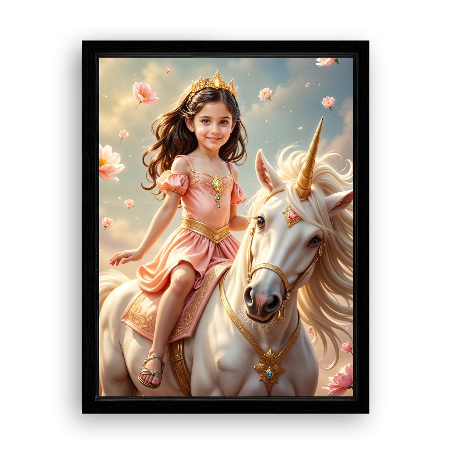 Save 33% When You Add A Frame To Your 12x16 'The Soft Bloom Unicorn Princess' Canvas Now