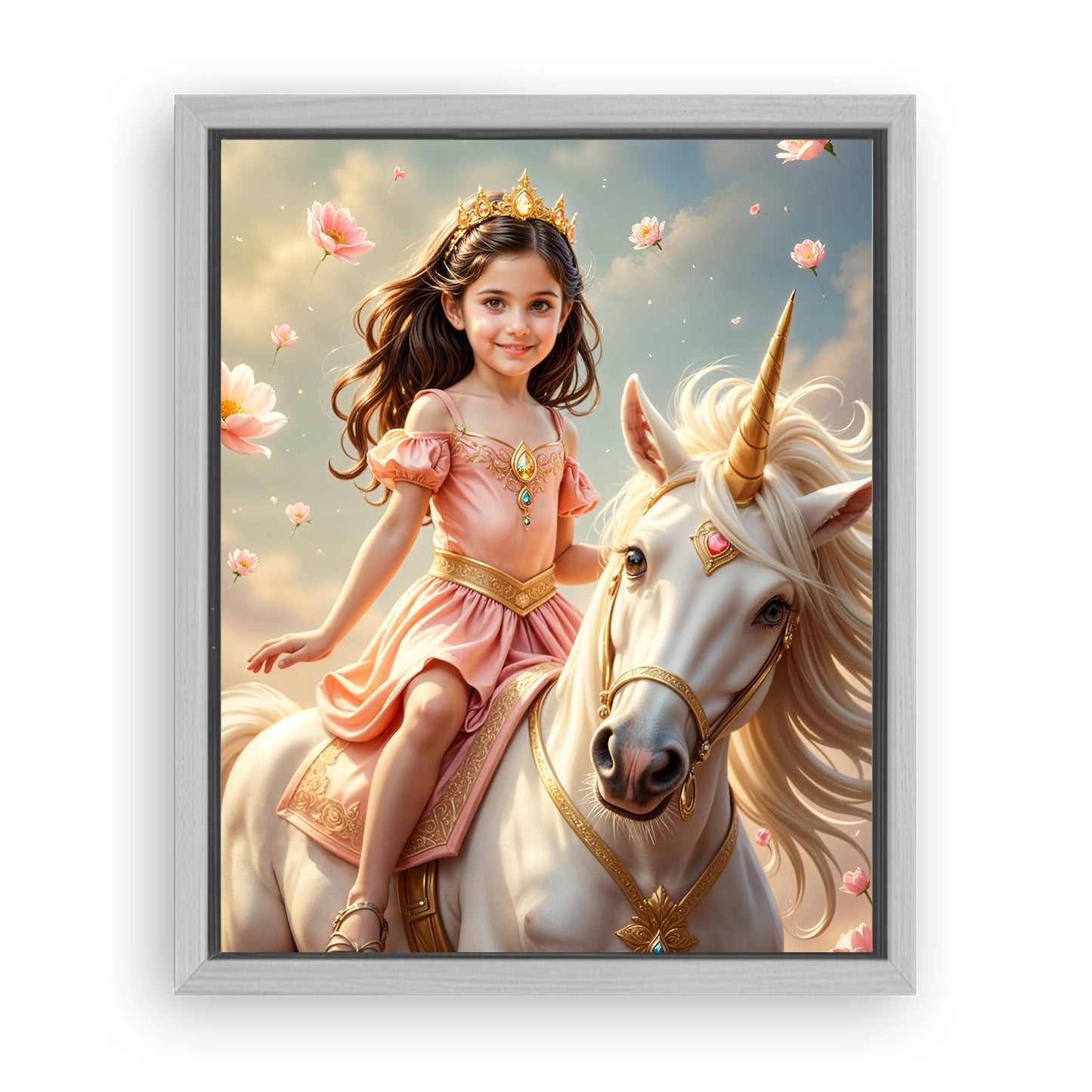 Save 33% When You Add A Frame To Your 10x08 'The Soft Bloom Unicorn Princess' Canvas Now