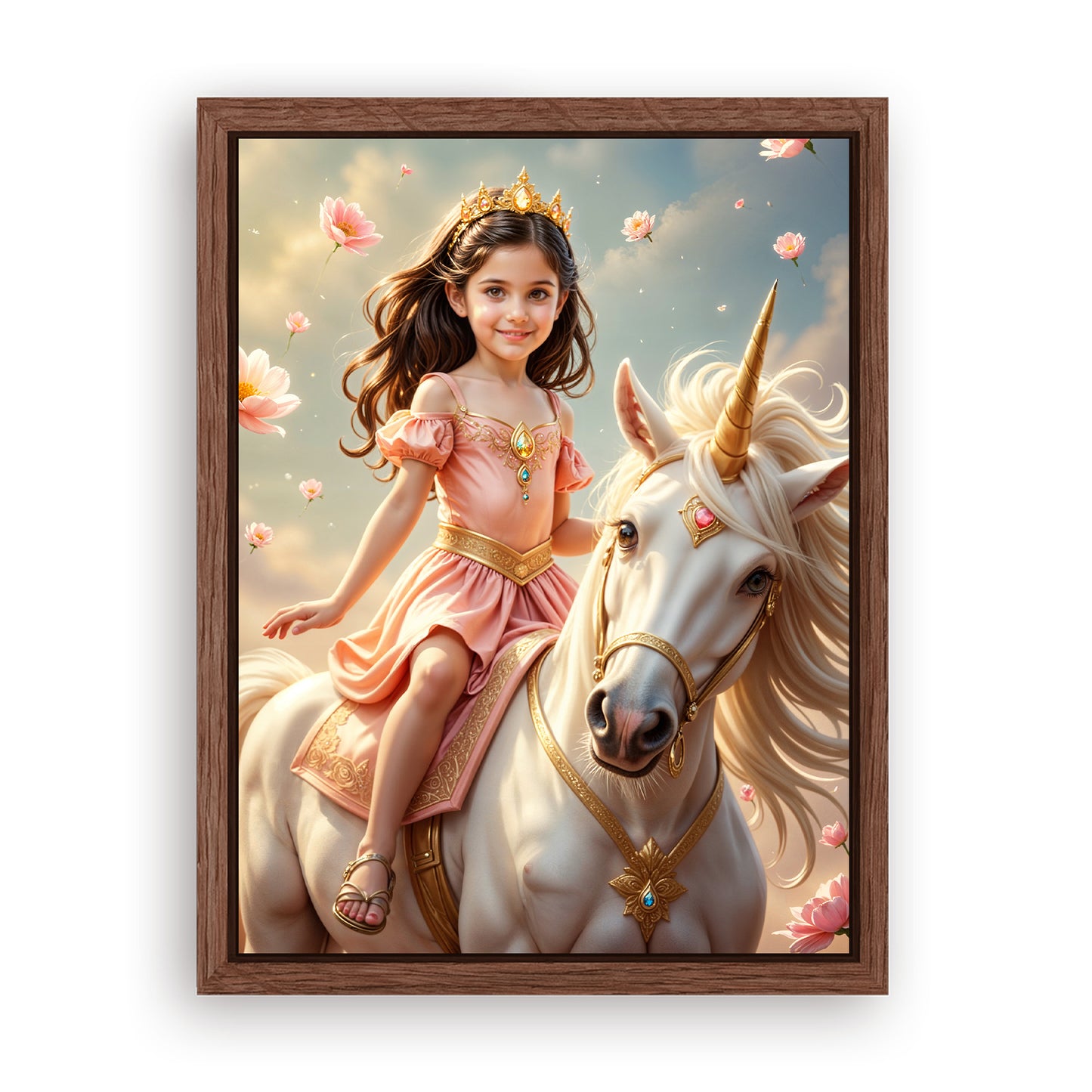 Save 33% When You Add A Frame To Your 12x16 'The Soft Bloom Unicorn Princess' Canvas Now
