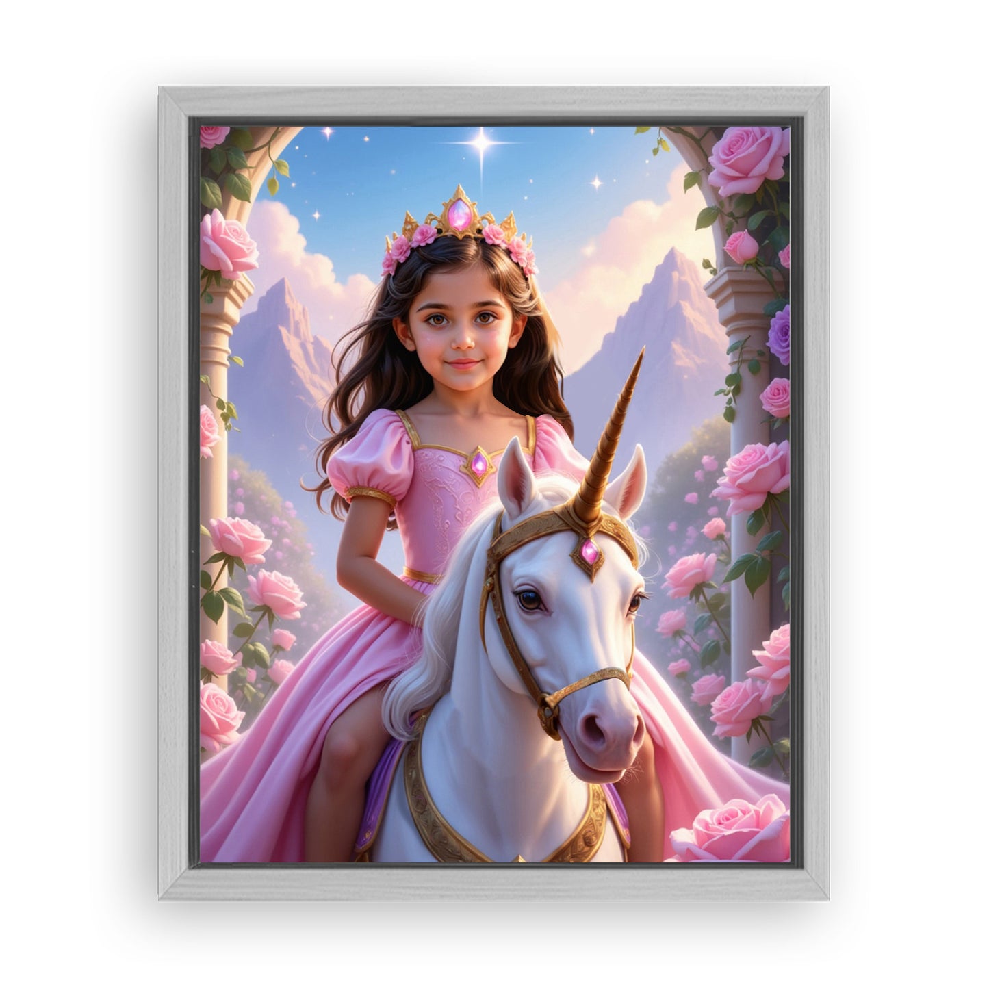 Save 33% When You Add A Frame To Your 10x08 'The Majestic Blossom Unicorn Princess' Canvas Now