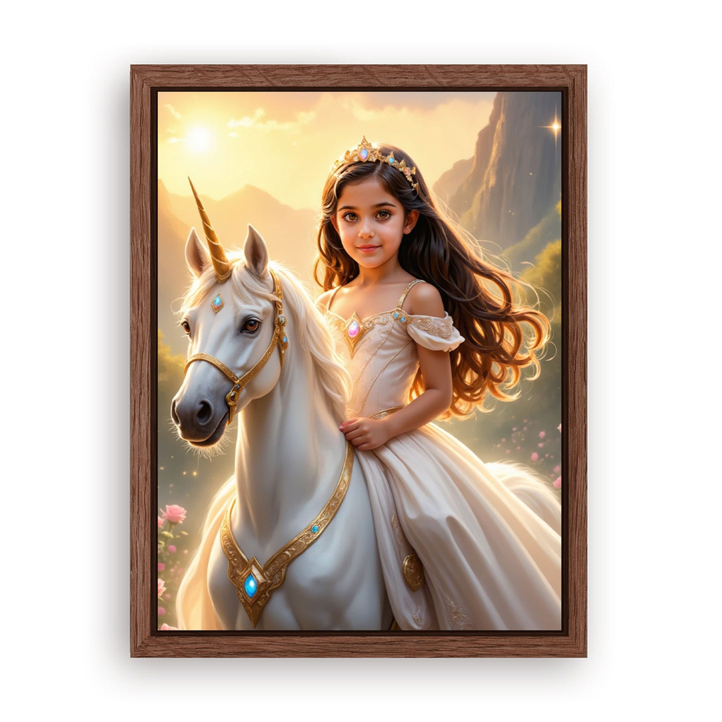 Save 33% When You Add A Frame To Your 12x16 'The Sunset Unicorn Princess' Canvas Now