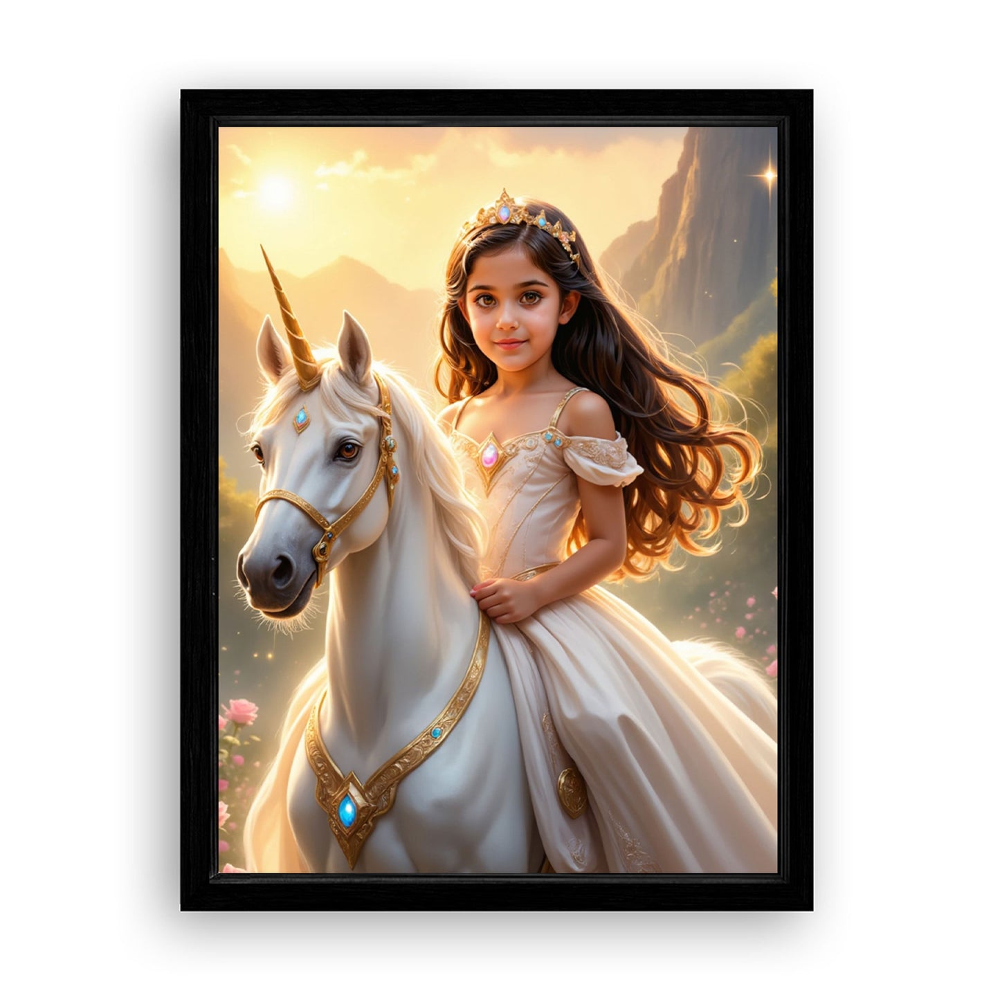 Save 33% When You Add A Frame To Your 12x16 'The Sunset Unicorn Princess' Canvas Now