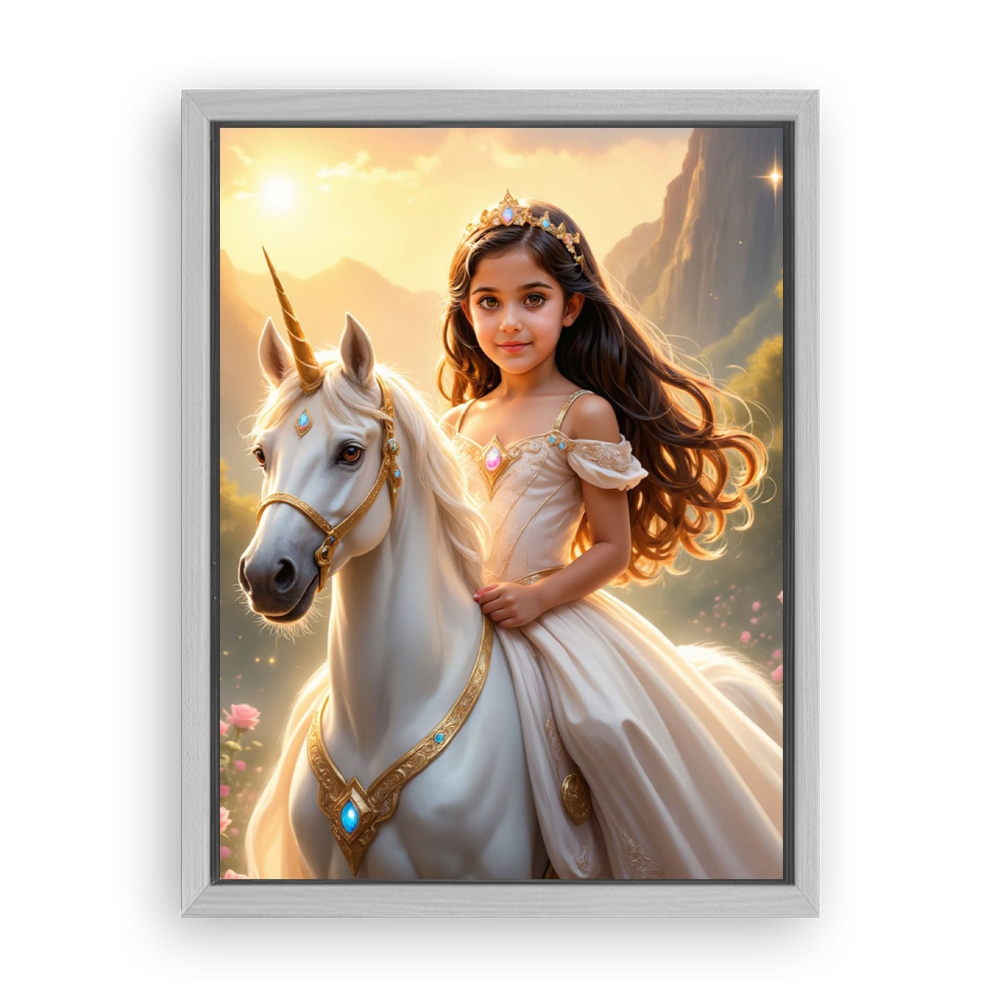 Save 33% When You Add A Frame To Your 12x16 'The Sunset Unicorn Princess' Canvas Now