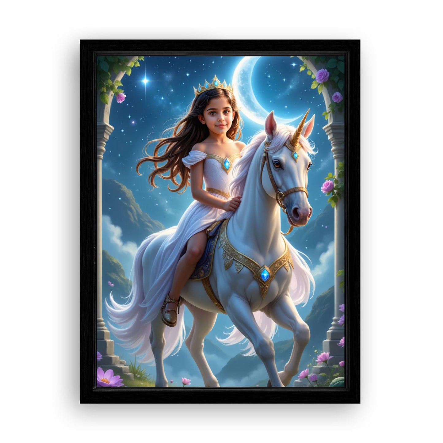 Save 33% When You Add A Frame To Your 18x24 'The Skyglow Unicorn Princess' Canvas Now