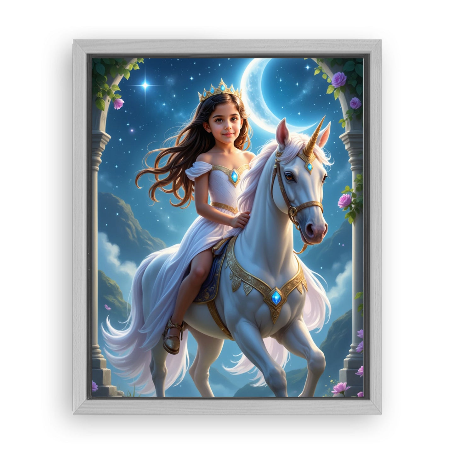 Save 33% When You Add A Frame To Your 16x20 'The Skyglow Unicorn Princess' Canvas Now