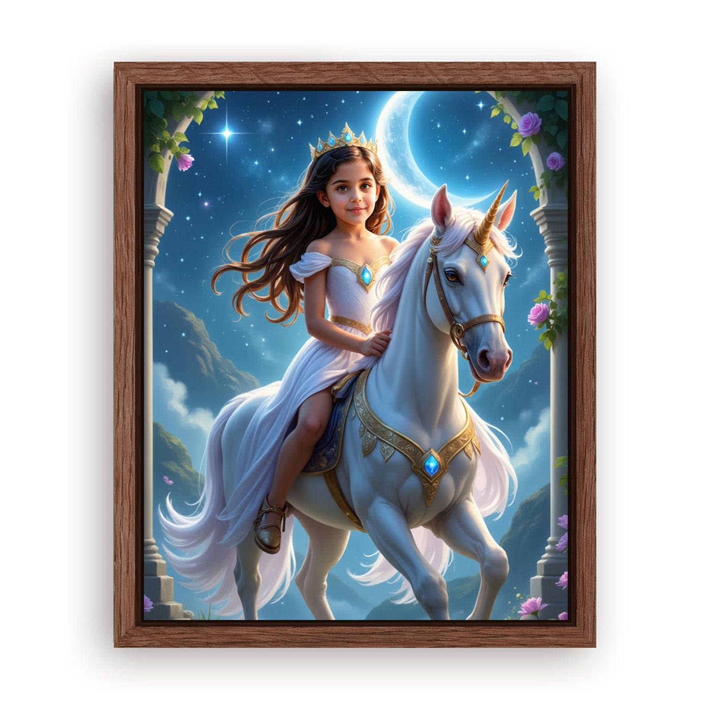 Save 33% When You Add A Frame To Your 16x20 'The Skyglow Unicorn Princess' Canvas Now