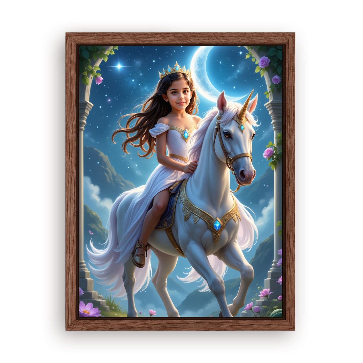 Save 33% When You Add A Frame To Your 18x24 'The Skyglow Unicorn Princess' Canvas Now