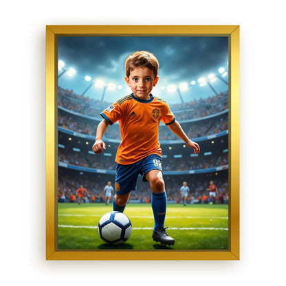 Save 33% When You Add A Frame To Your 10x08 'The Soccer Star' Canvas Now