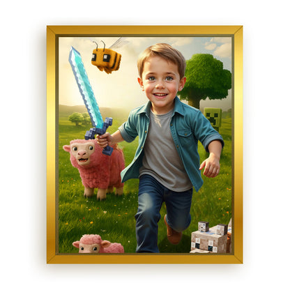 Save 33% When You Add A Frame To Your 10x08 'The Minecraft Kid' Canvas Now