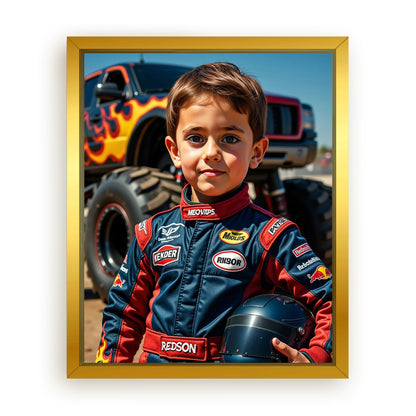 Save 33% When You Add A Frame To Your 10x08 'The Monster Racer' Canvas Now