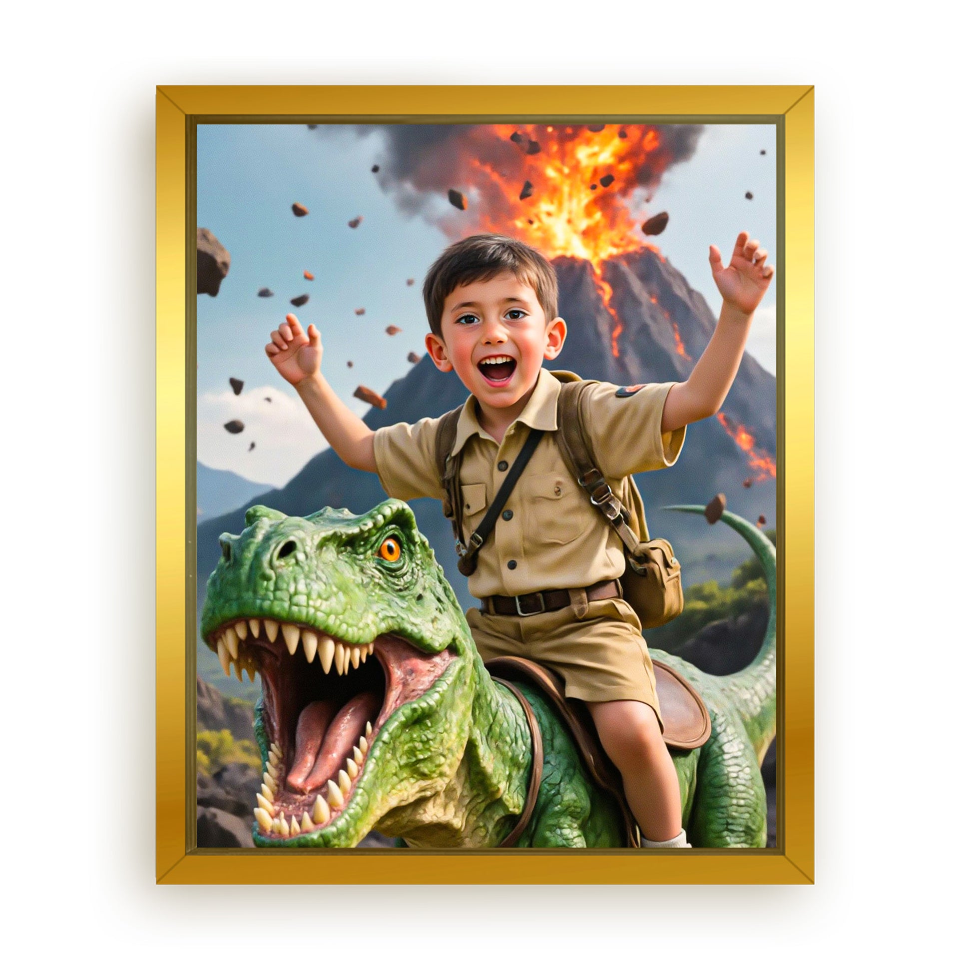 Save 33% When You Add A Frame To Your 16x20 'The Dino Adventurer' Canvas Now