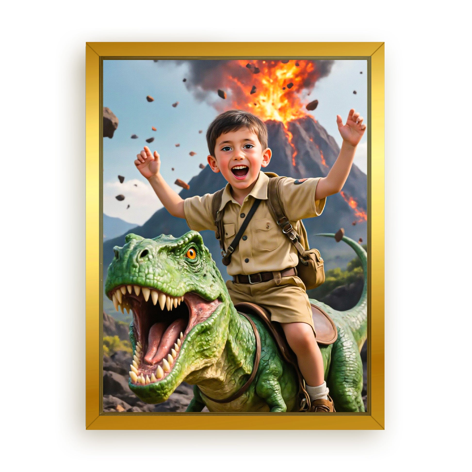 Save 33% When You Add A Frame To Your 18x24 'The Dino Adventurer' Canvas Now