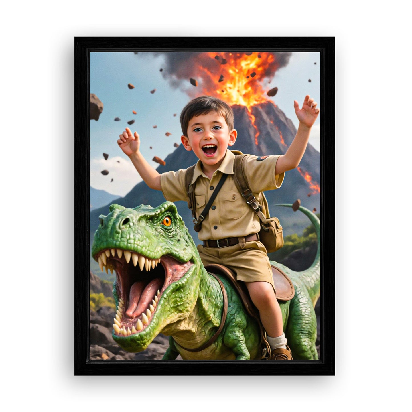 Save 33% When You Add A Frame To Your 18x24 'The Dino Adventurer' Canvas Now