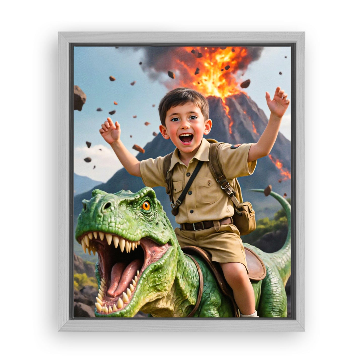 Save 33% When You Add A Frame To Your 16x20 'The Dino Adventurer' Canvas Now