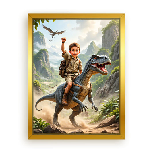 Save 40% When You Add A Frame To Your 12x16 'The Dino Tamer' Canvas Now