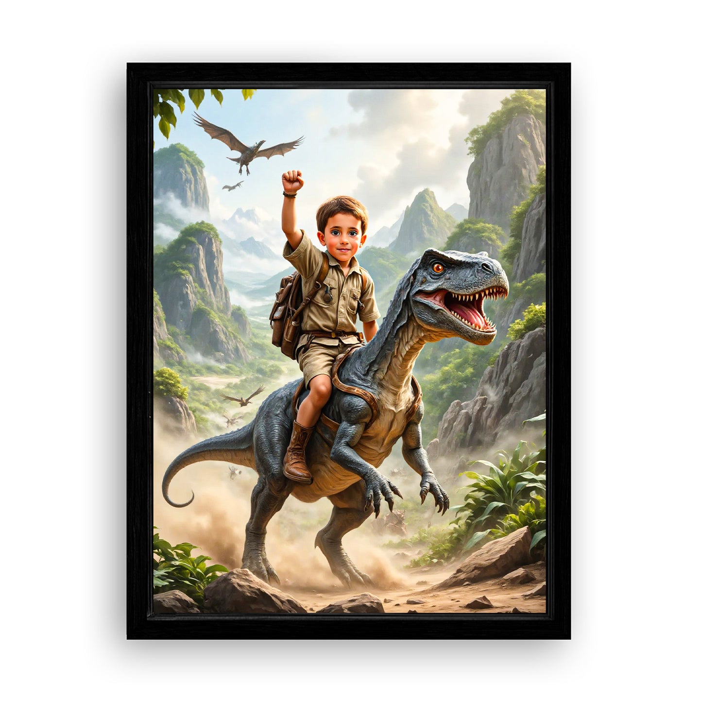 Save 33% When You Add A Frame To Your 18x24 'The Dino Tamer' Canvas Now
